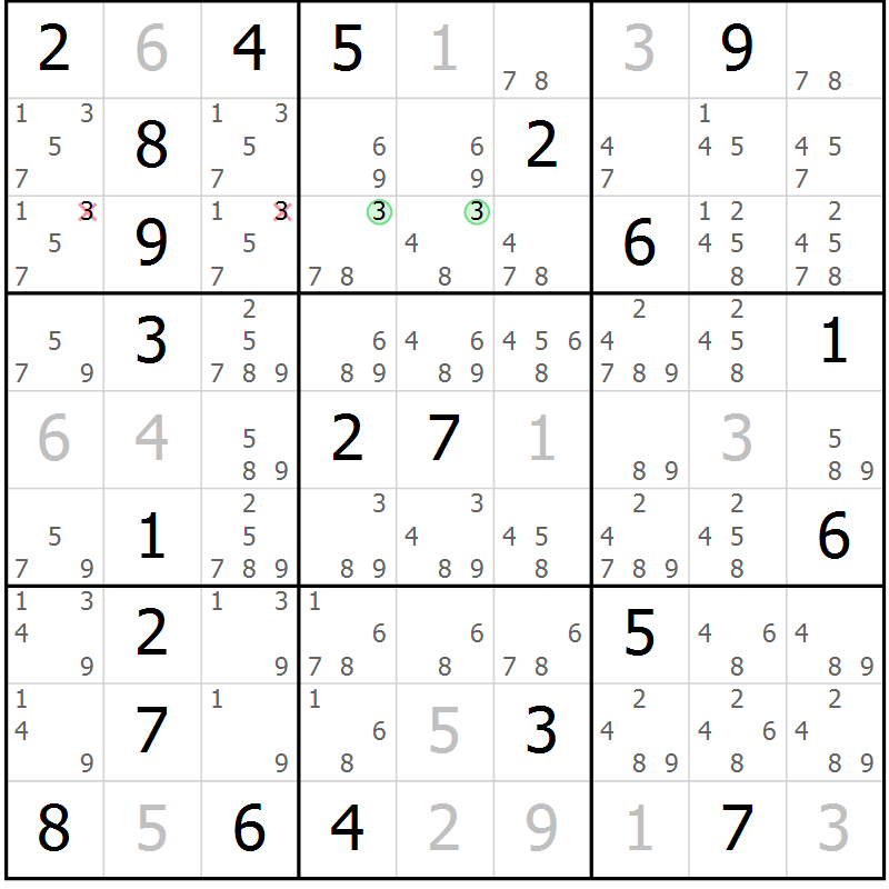 Position des candidats pour la solution de la Gr 13 page 16 du magazine de sudoku Virtuose n° 120
