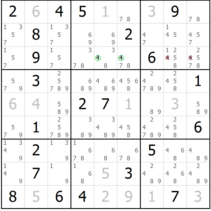 Position des candidats pour la solution de la Gr 13 page 16 du magazine de sudoku Virtuose n° 120