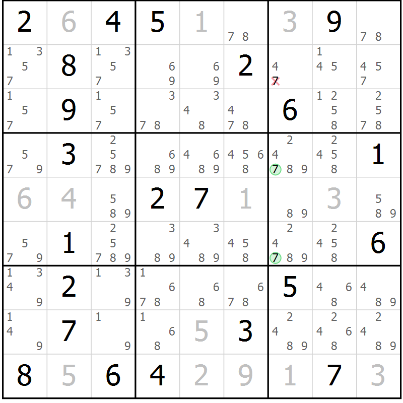 Position des candidats pour la solution de la Gr 13 page 16 du magazine de sudoku Virtuose n° 120