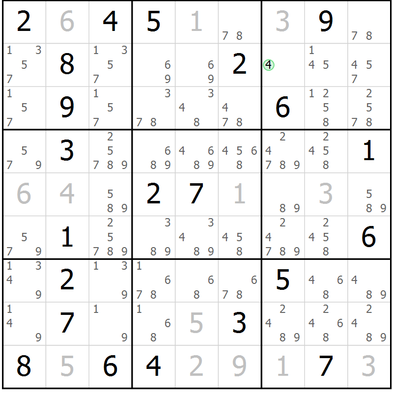 Position des candidats pour la solution de la Gr 13 page 16 du magazine de sudoku Virtuose n° 120