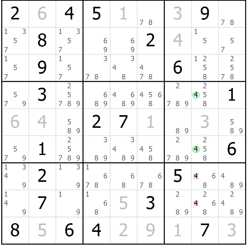 Position des candidats pour la solution de la Gr 13 page 16 du magazine de sudoku Virtuose n° 120