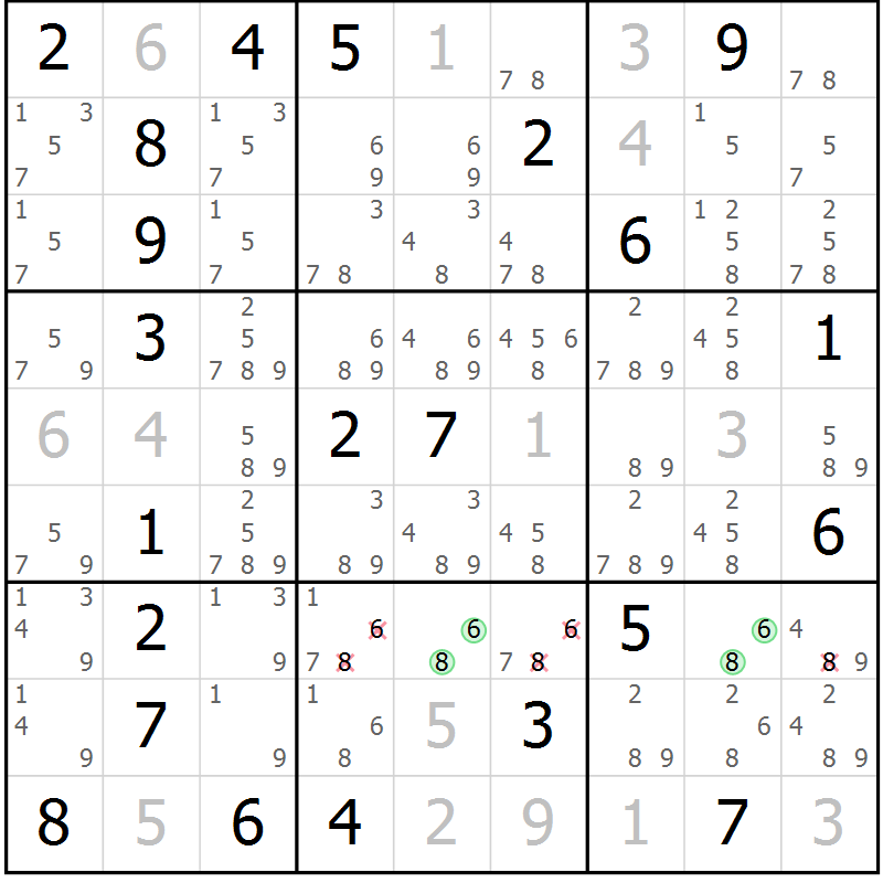 Position des candidats pour la solution de la Gr 13 page 16 du magazine de sudoku Virtuose n° 120