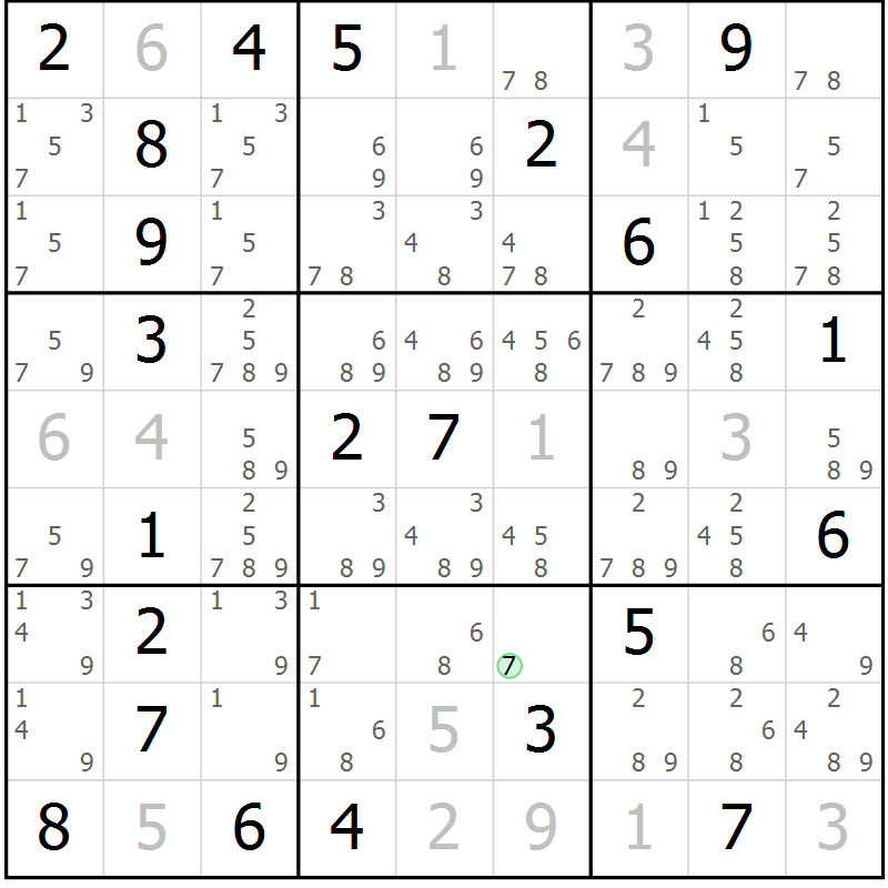 Position des candidats pour la solution de la Gr 13 page 16 du magazine de sudoku Virtuose n° 120
