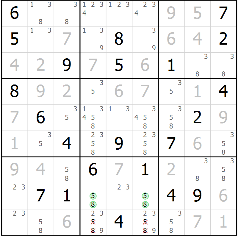 Position des candidats pour la solution de la Gr 14 page 17 du magazine de sudoku Virtuose n° 120