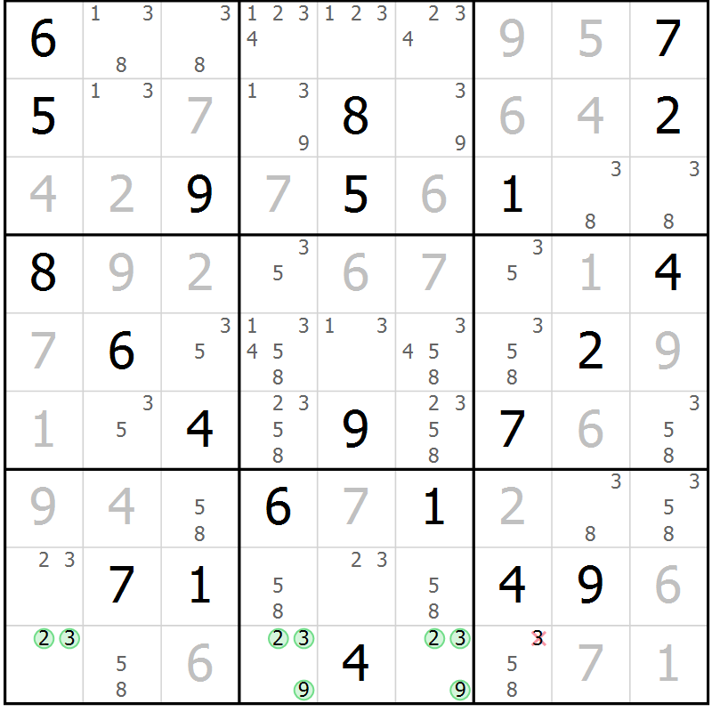 Position des candidats pour la solution de la Gr 14 page 17 du magazine de sudoku Virtuose n° 120