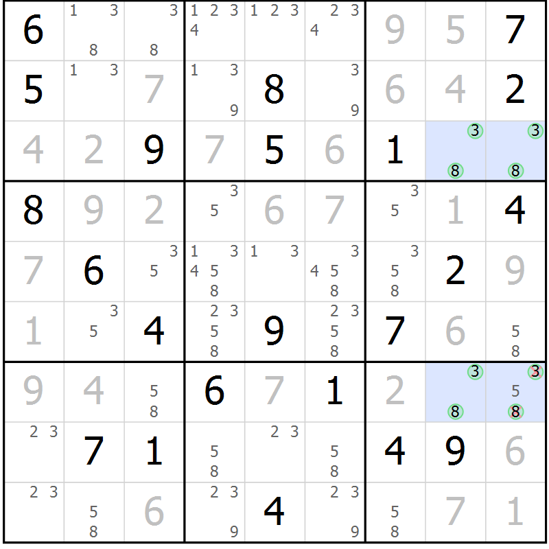 Position des candidats pour la solution de la Gr 14 page 17 du magazine de sudoku Virtuose n° 120