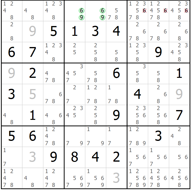 Position des candidats pour la solution de la Gr 15 page 18 du magazine de sudoku Virtuose n° 120