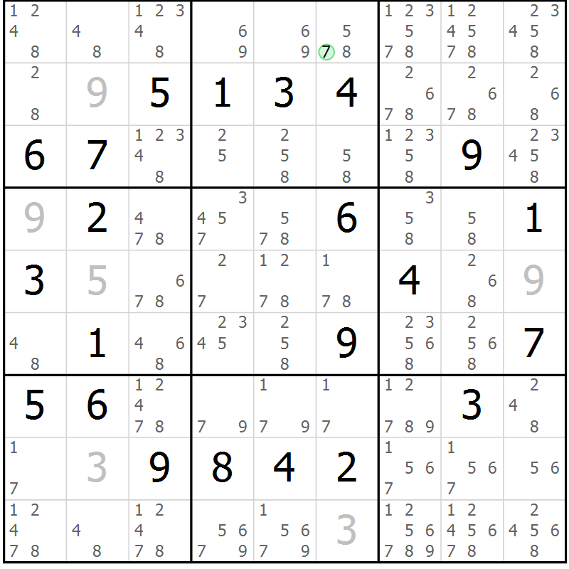Position des candidats pour la solution de la Gr 15 page 18 du magazine de sudoku Virtuose n° 120