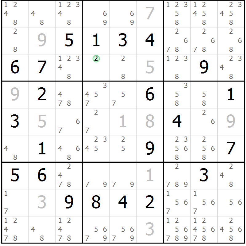 Position des candidats pour la solution de la Gr 15 page 18 du magazine de sudoku Virtuose n° 120