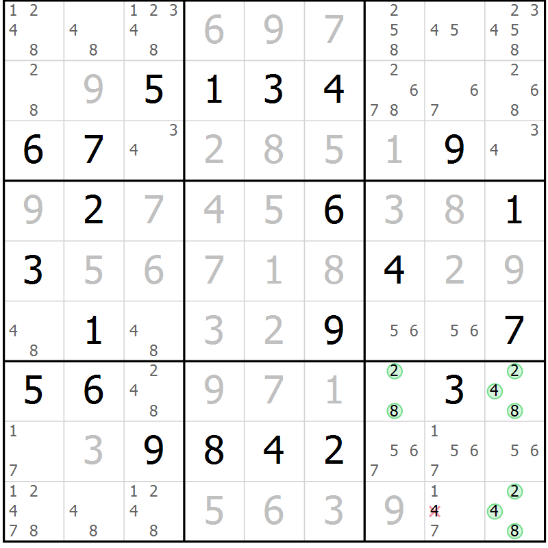 Position des candidats pour la solution de la Gr 15 page 18 du magazine de sudoku Virtuose n° 120