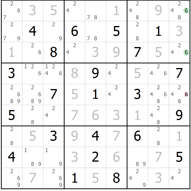 Position des candidats pour la solution de la Gr 16 page 19 du magazine de sudoku Virtuose n° 120