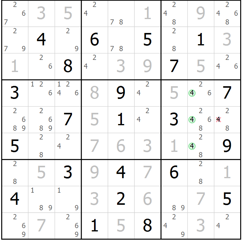 Position des candidats pour la solution de la Gr 16 page 19 du magazine de sudoku Virtuose n° 120