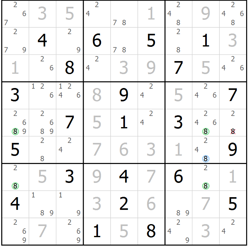 Position des candidats pour la solution de la Gr 16 page 19 du magazine de sudoku Virtuose n° 120