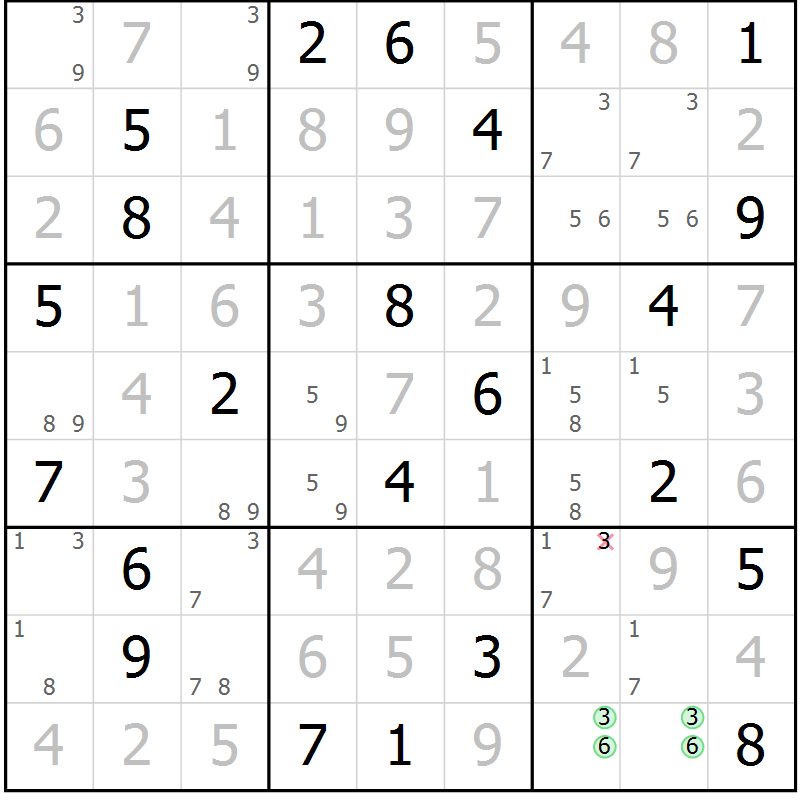 Position des candidats pour la solution de la Gr 18 page 21 du magazine de sudoku Virtuose n° 120