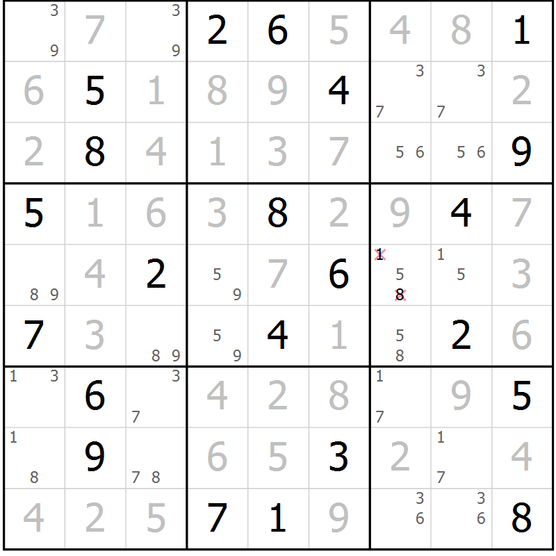 Position des candidats pour la solution de la Gr 18 page 21 du magazine de sudoku Virtuose n° 120
