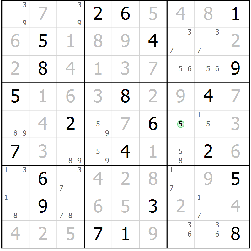 Position des candidats pour la solution de la Gr 18 page 21 du magazine de sudoku Virtuose n° 120