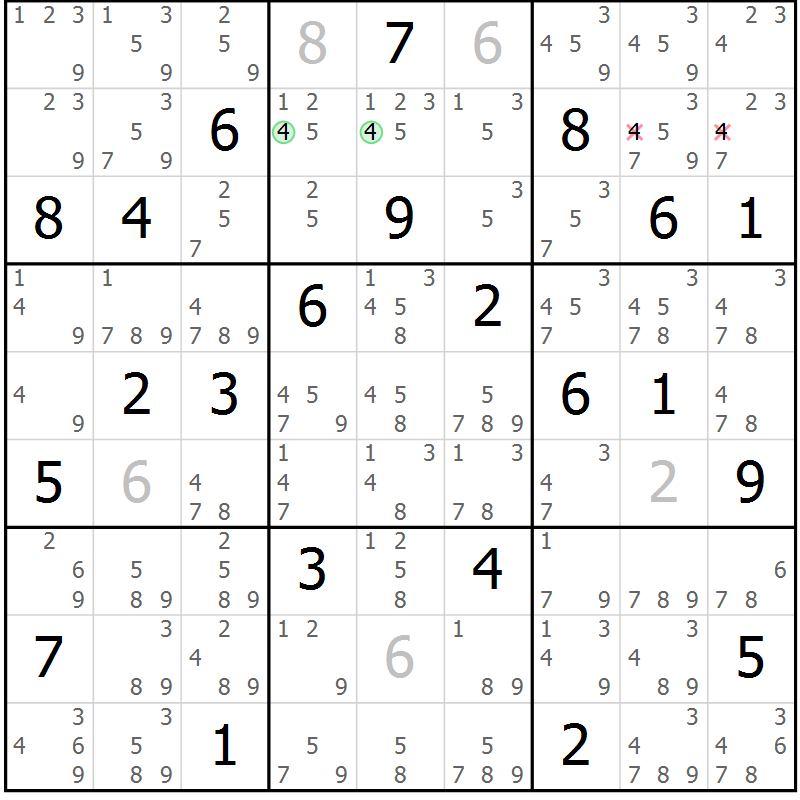 Position des candidats pour la solution de la Gr 19 page 22 du magazine de sudoku Virtuose n° 120