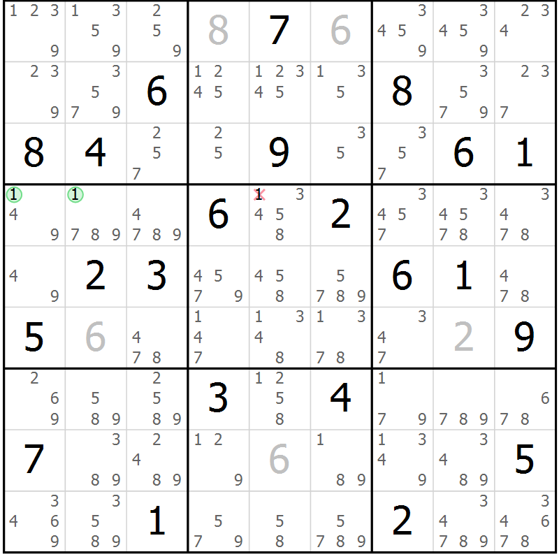 Position des candidats pour la solution de la Gr 19 page 22 du magazine de sudoku Virtuose n° 120