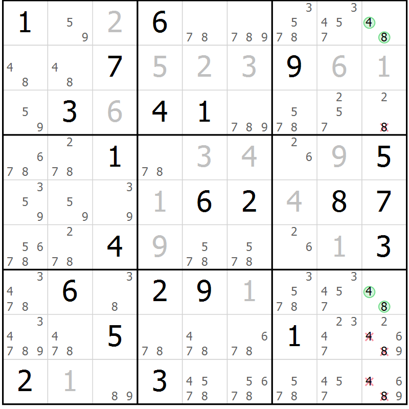 Position des candidats pour la solution de la Gr 2 page 5 du magazine de sudoku Virtuose n° 120