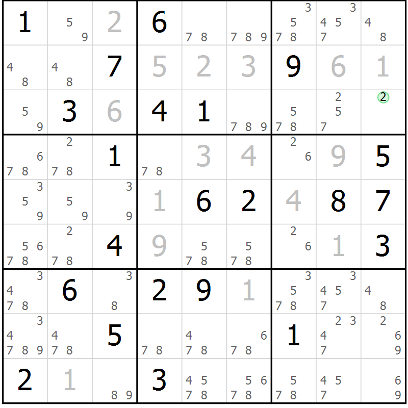 Position des candidats pour la solution de la Gr 2 page 5 du magazine de sudoku Virtuose n° 120