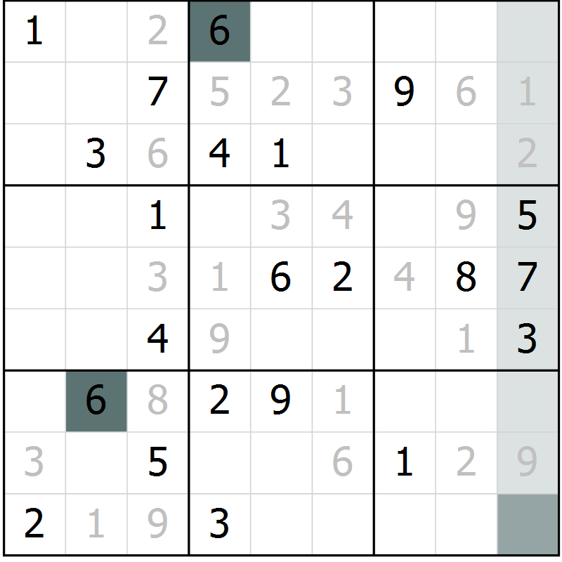 Position des candidats pour la solution de la Gr 2 page 5 du magazine de sudoku Virtuose n° 120