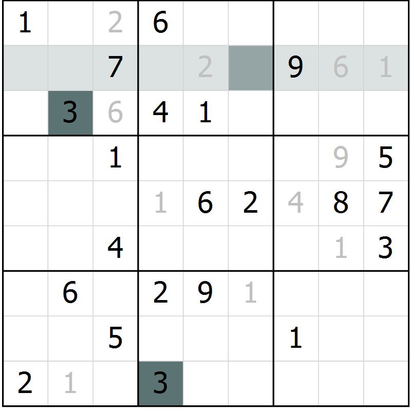 Position des candidats pour la solution de la Gr 2 page 5 du magazine de sudoku Virtuose n° 120