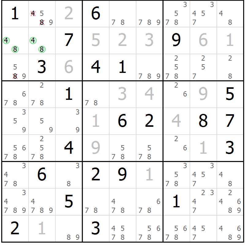 Position des candidats pour la solution de la Gr 2 page 5 du magazine de sudoku Virtuose n° 120