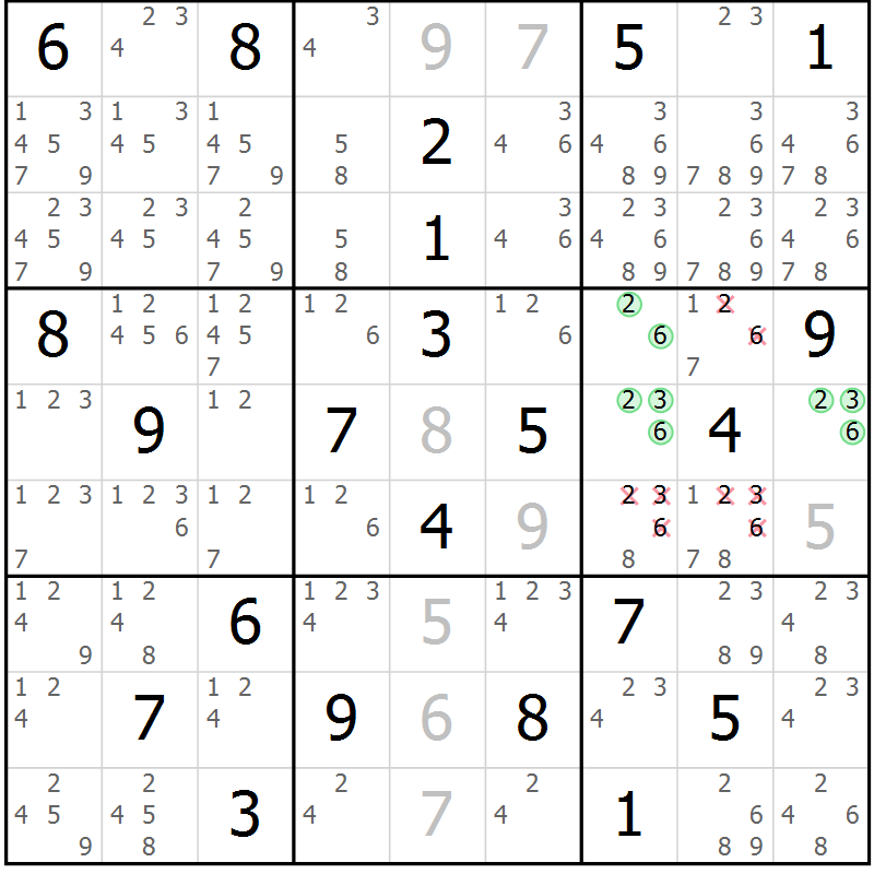 Position des candidats pour la solution de la Gr 20 page 23 du magazine de sudoku Virtuose n° 120