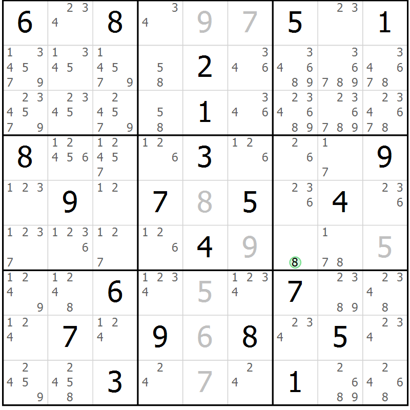 Position des candidats pour la solution de la Gr 20 page 23 du magazine de sudoku Virtuose n° 120