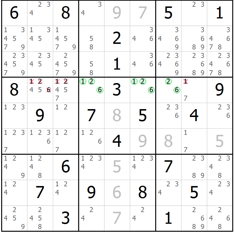 Position des candidats pour la solution de la Gr 20 page 23 du magazine de sudoku Virtuose n° 120