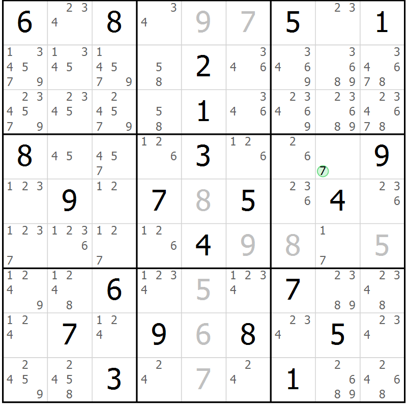 Position des candidats pour la solution de la Gr 20 page 23 du magazine de sudoku Virtuose n° 120