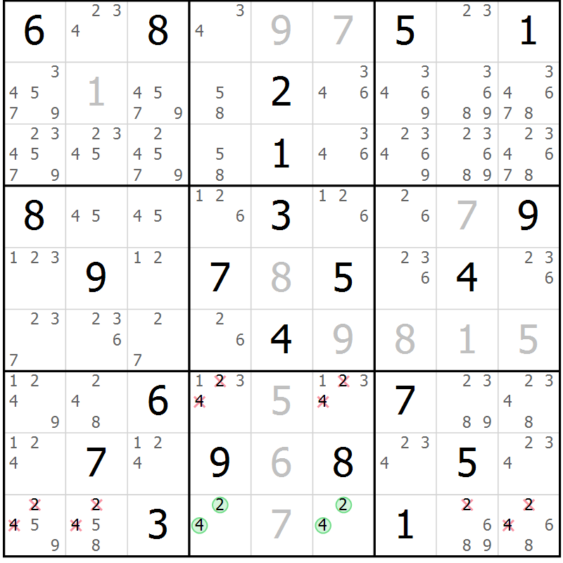 Position des candidats pour la solution de la Gr 20 page 23 du magazine de sudoku Virtuose n° 120