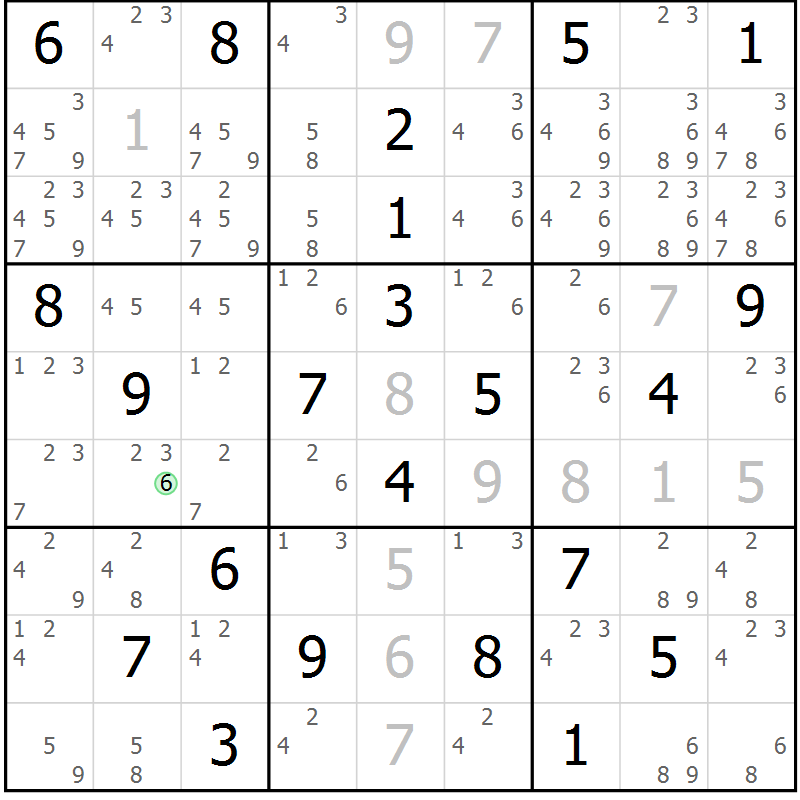Position des candidats pour la solution de la Gr 20 page 23 du magazine de sudoku Virtuose n° 120