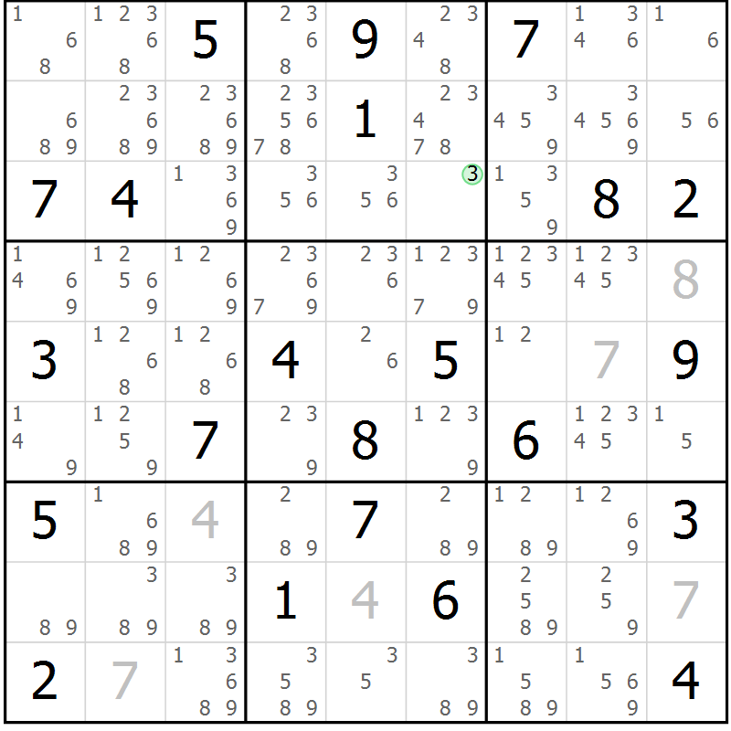Position des candidats pour la solution de la Gr 21 page 24 du magazine de sudoku Virtuose n° 120