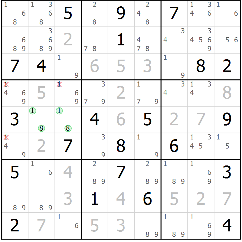 Position des candidats pour la solution de la Gr 21 page 24 du magazine de sudoku Virtuose n° 120