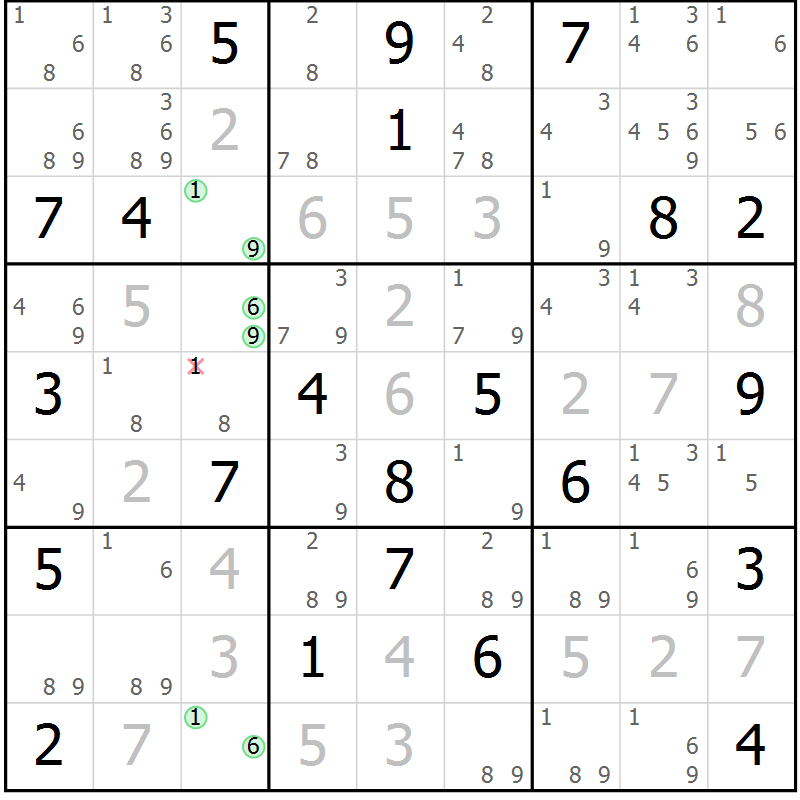 Position des candidats pour la solution de la Gr 21 page 24 du magazine de sudoku Virtuose n° 120