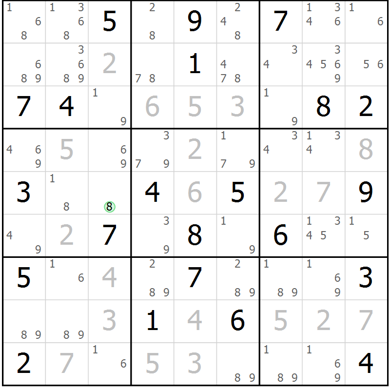 Position des candidats pour la solution de la Gr 21 page 24 du magazine de sudoku Virtuose n° 120