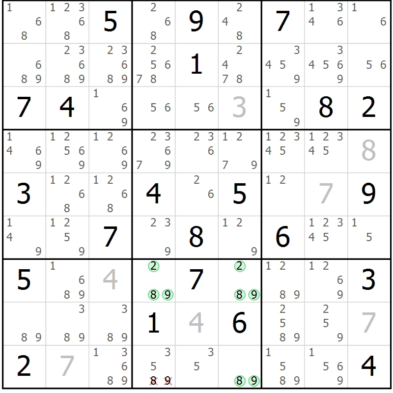 Position des candidats pour la solution de la Gr 21 page 24 du magazine de sudoku Virtuose n° 120