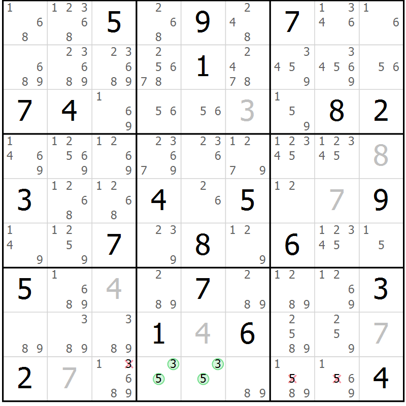 Position des candidats pour la solution de la Gr 21 page 24 du magazine de sudoku Virtuose n° 120
