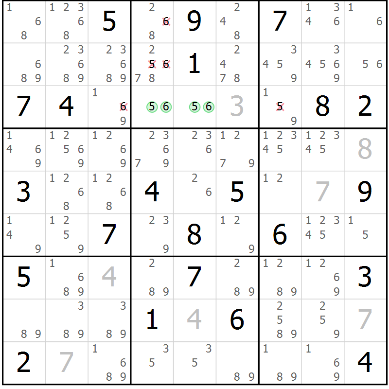 Position des candidats pour la solution de la Gr 21 page 24 du magazine de sudoku Virtuose n° 120
