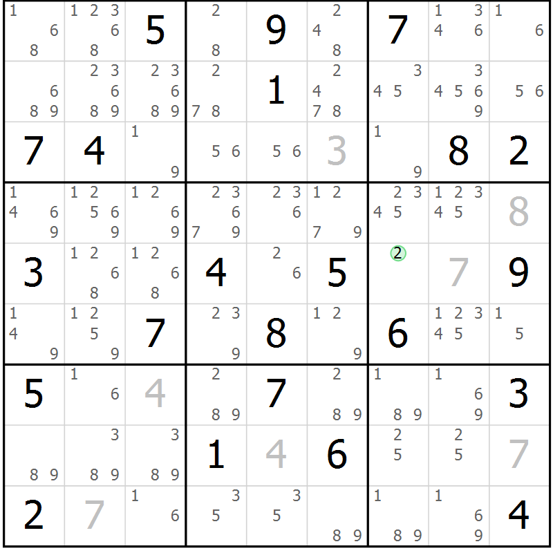 Position des candidats pour la solution de la Gr 21 page 24 du magazine de sudoku Virtuose n° 120