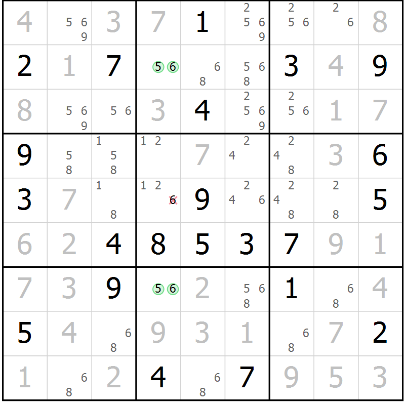 Position des candidats pour la solution de la Gr 22 page 25 du magazine de sudoku Virtuose n° 120