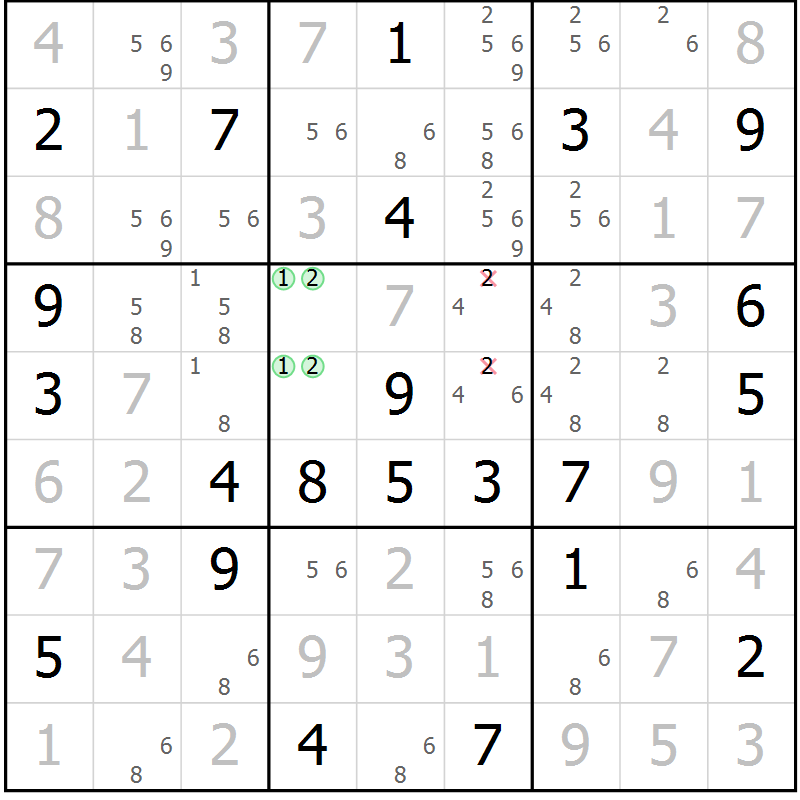 Position des candidats pour la solution de la Gr 22 page 25 du magazine de sudoku Virtuose n° 120