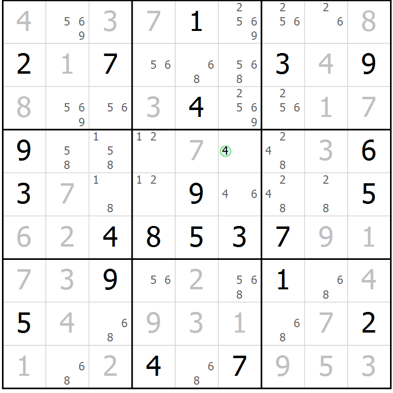 Position des candidats pour la solution de la Gr 22 page 25 du magazine de sudoku Virtuose n° 120