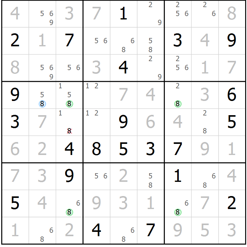 Position des candidats pour la solution de la Gr 22 page 25 du magazine de sudoku Virtuose n° 120