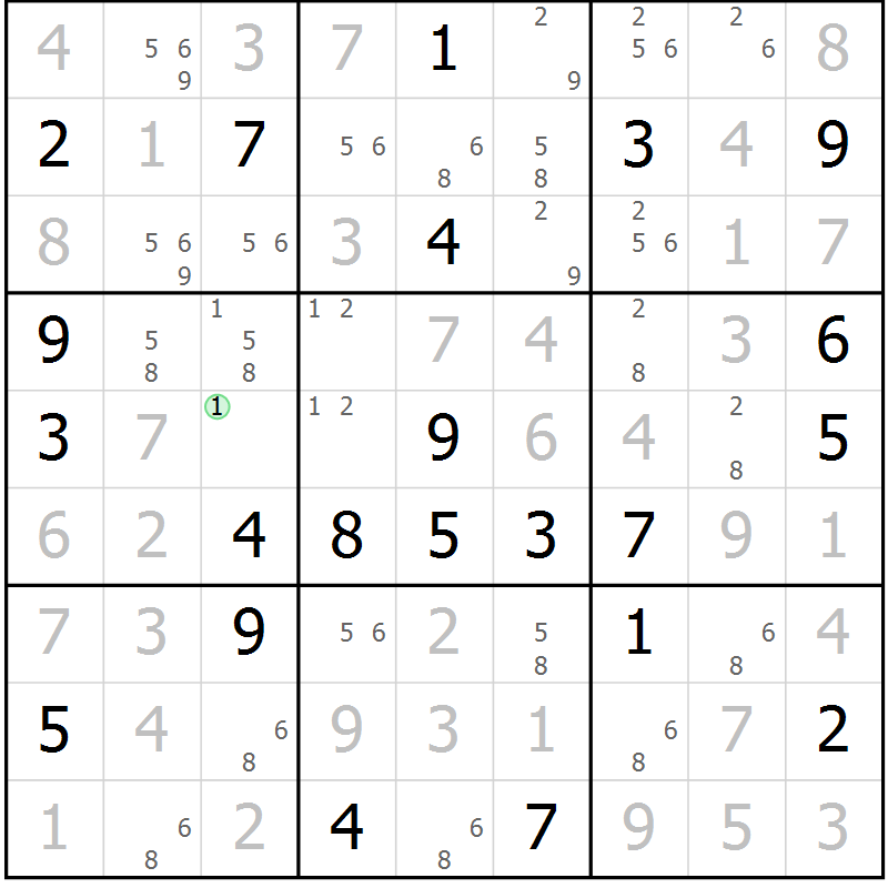 Position des candidats pour la solution de la Gr 22 page 25 du magazine de sudoku Virtuose n° 120