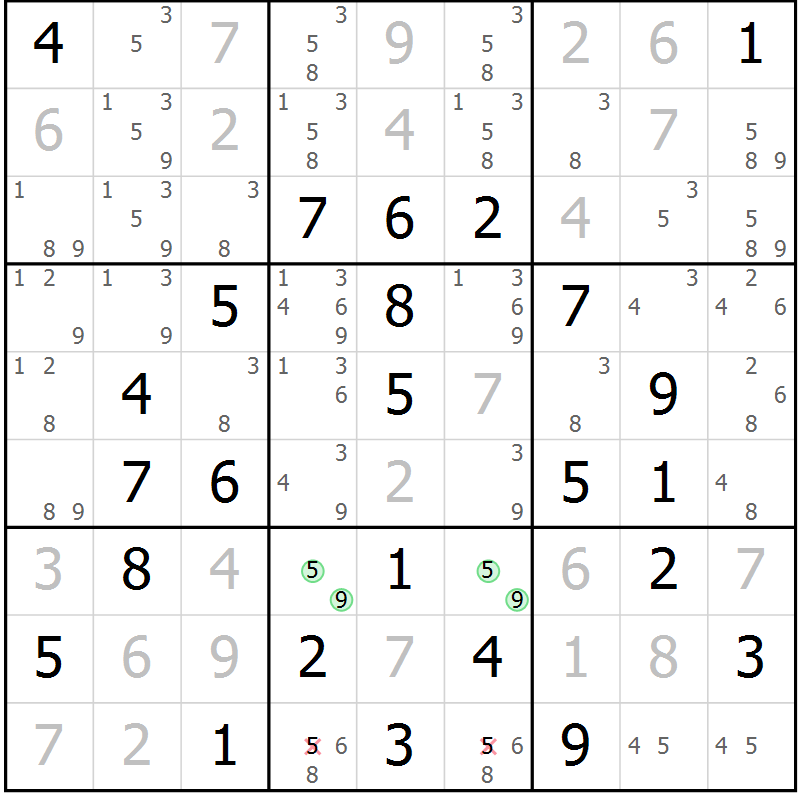 Position des candidats pour la solution de la Gr 23 page 26 du magazine de sudoku Virtuose n° 120
