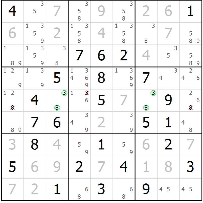Position des candidats pour la solution de la Gr 23 page 26 du magazine de sudoku Virtuose n° 120