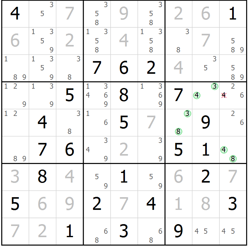 Position des candidats pour la solution de la Gr 23 page 26 du magazine de sudoku Virtuose n° 120