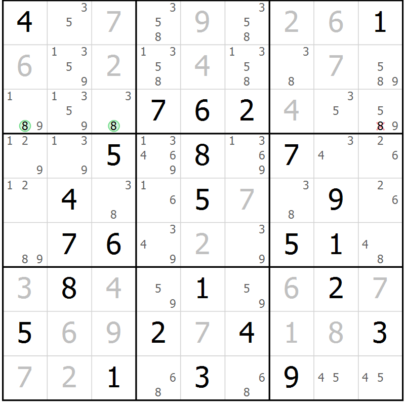Position des candidats pour la solution de la Gr 23 page 26 du magazine de sudoku Virtuose n° 120